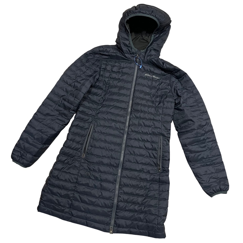 Eddie Bauer Women Black EB650 MicroTherm 2.0 Down Hooded Parka Jacket Small long